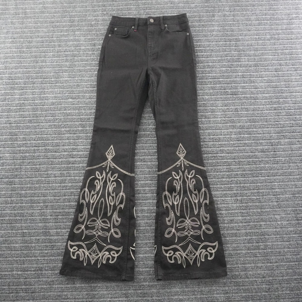 Idyllwind Flare Jeans Women 2 Black Western Embroidered Bell Bottom